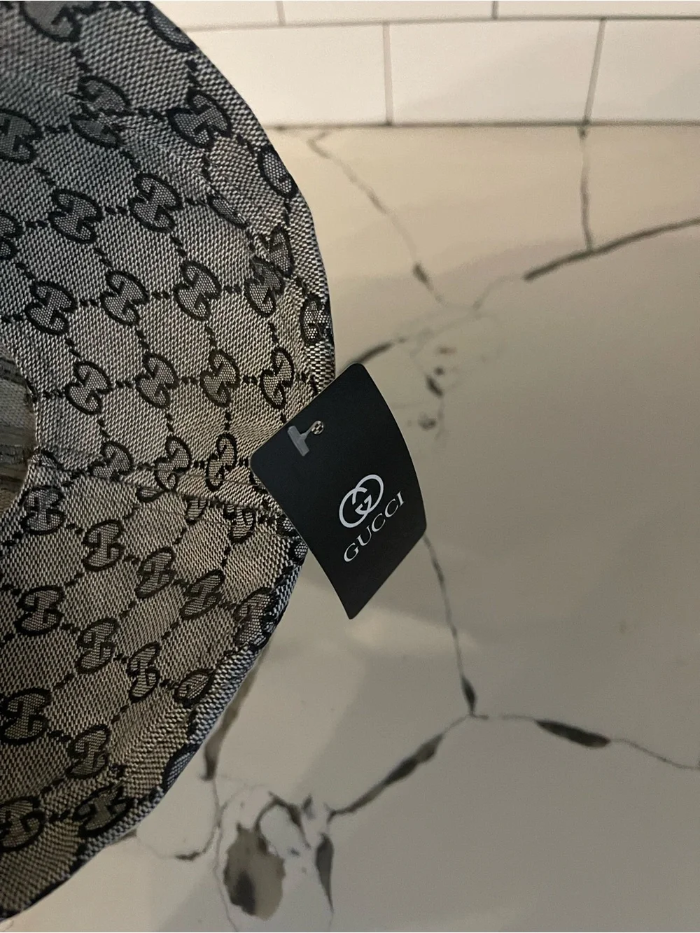 Gucci Gray Monogram Cap with Red, Green & Gold Accent